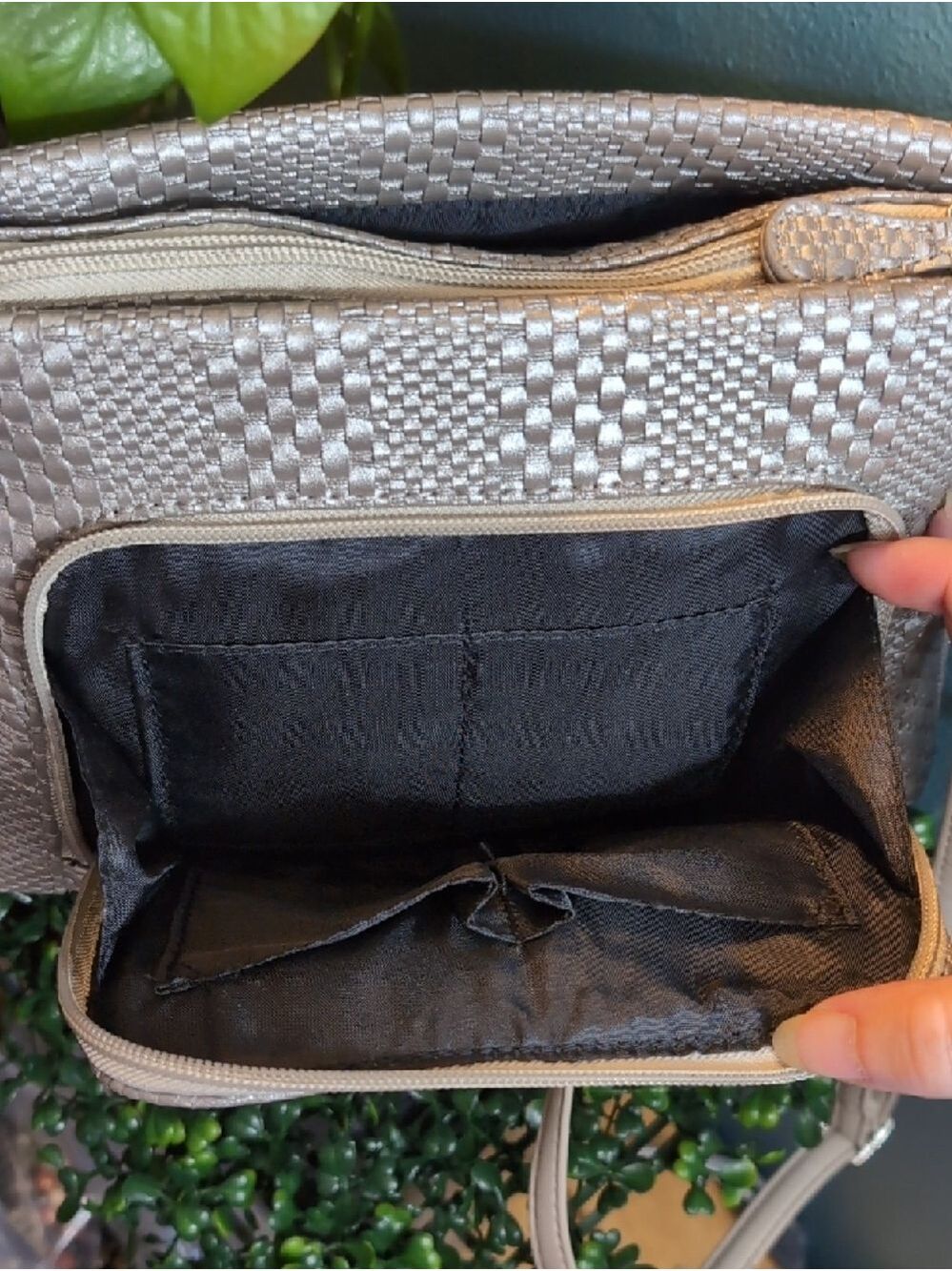 Koltov Metallic Taupe Woven Crossbody Bag - Picture 5 of 9